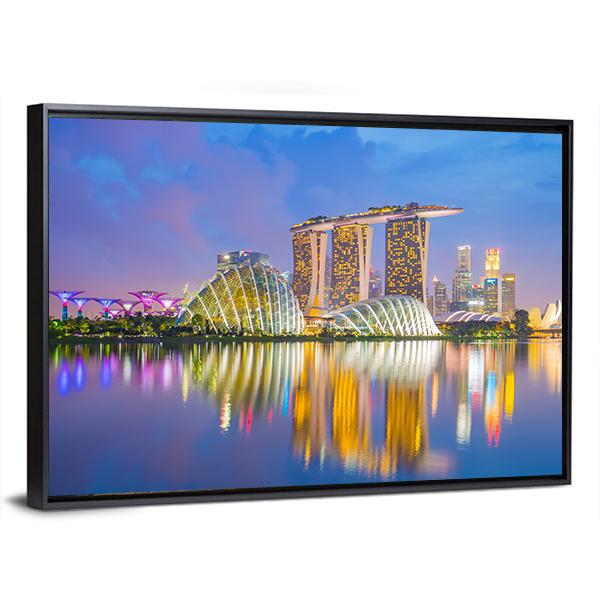 Singapore Cityscapes At Twilight Canvas Wall Art-3 Horizontal-Gallery Wrap-25" x 16"-Tiaracle