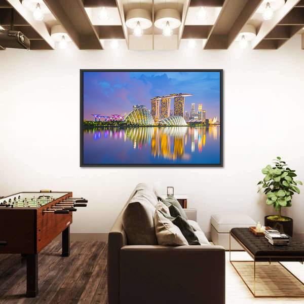 Singapore Cityscapes At Twilight Canvas Wall Art-3 Horizontal-Gallery Wrap-25" x 16"-Tiaracle