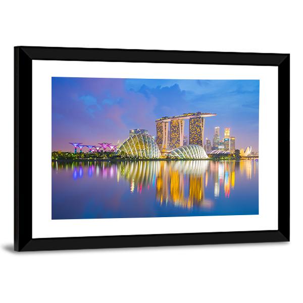 Singapore Cityscapes At Twilight Canvas Wall Art-3 Horizontal-Gallery Wrap-25" x 16"-Tiaracle