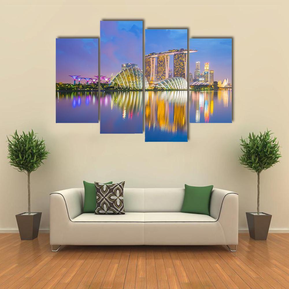 Singapore Cityscapes At Twilight Canvas Wall Art-4 Pop-Gallery Wrap-50" x 32"-Tiaracle