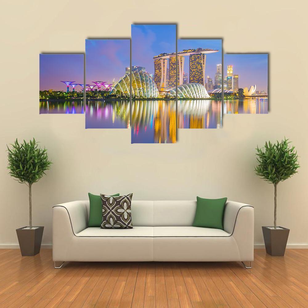 Singapore Cityscapes At Twilight Canvas Wall Art-5 Star-Gallery Wrap-62" x 32"-Tiaracle