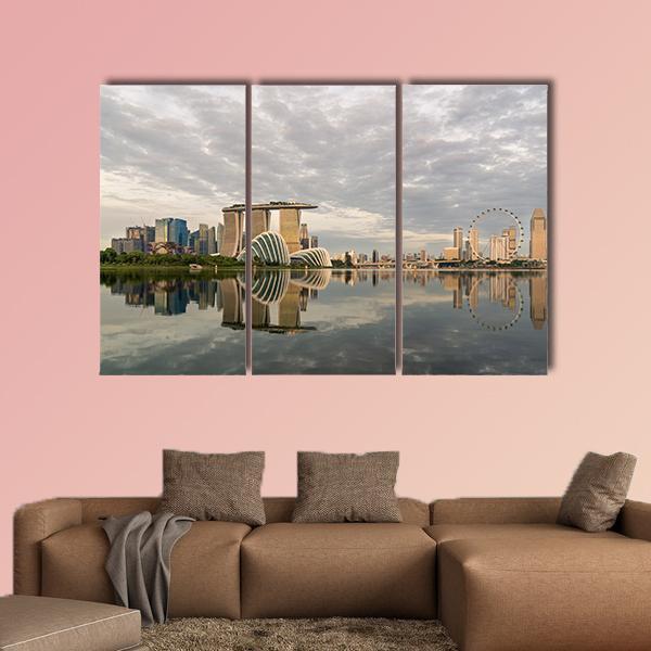 Singapore Marina Bay In Morning Canvas Wall Art-3 Horizontal-Gallery Wrap-37" x 24"-Tiaracle