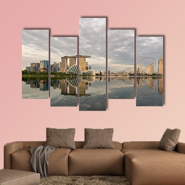 Singapore Marina Bay In Morning Canvas Wall Art-5 Pop-Gallery Wrap-47" x 32"-Tiaracle