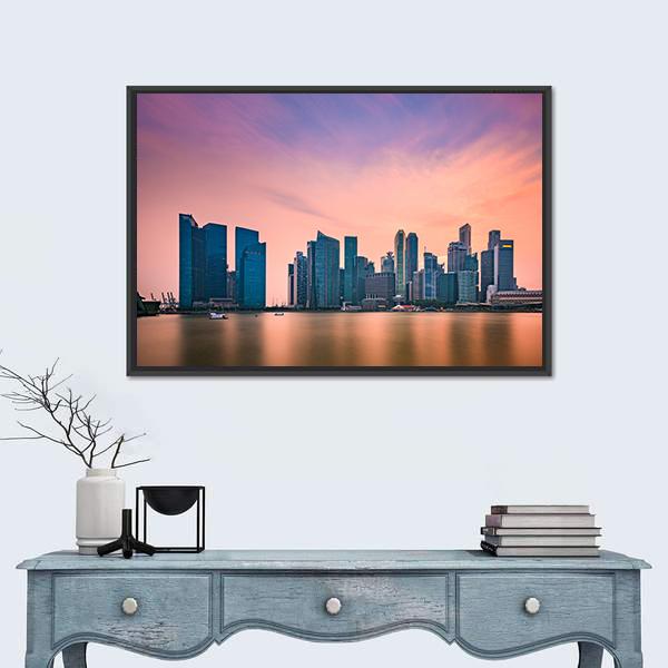 Singapore Skyline At Marina Bay Canvas Wall Art-1 Piece-Floating Frame-24" x 16"-Tiaracle