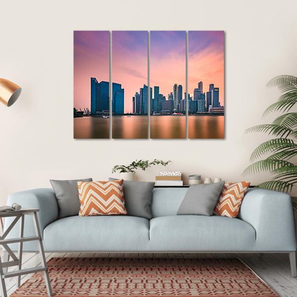 Singapore Skyline At Marina Bay Canvas Wall Art-4 Horizontal-Gallery Wrap-34" x 24"-Tiaracle