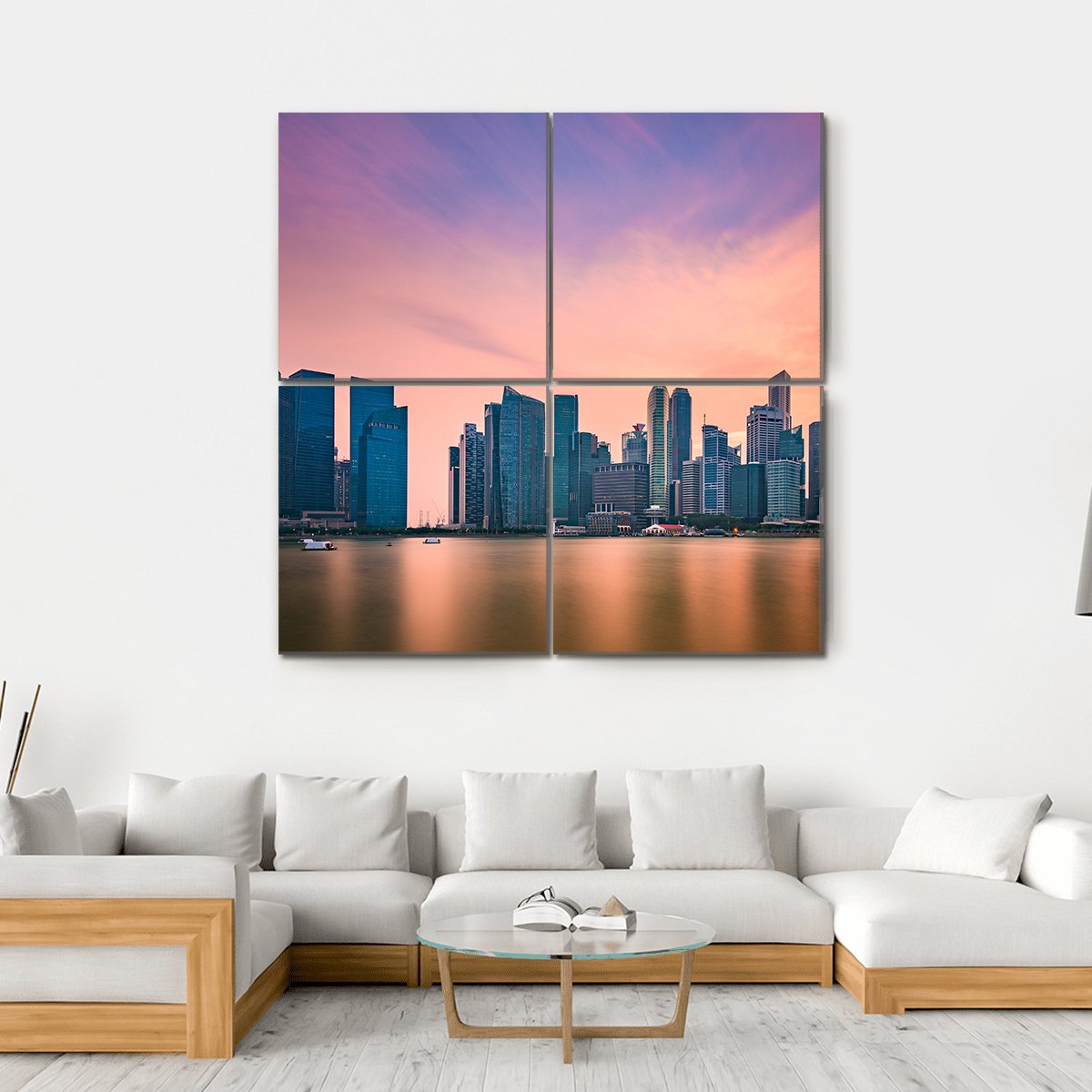Singapore Skyline At Marina Bay Canvas Wall Art-4 Square-Gallery Wrap-17" x 17"-Tiaracle