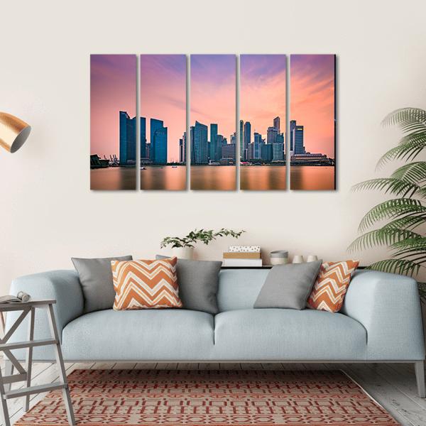Singapore Skyline At Marina Bay Canvas Wall Art-5 Horizontal-Gallery Wrap-22" x 12"-Tiaracle