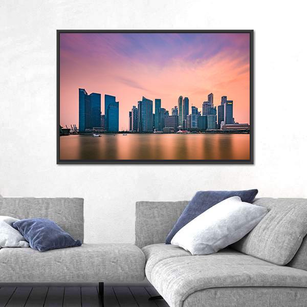 Singapore Skyline At Marina Bay Canvas Wall Art-3 Horizontal-Gallery Wrap-25" x 16"-Tiaracle