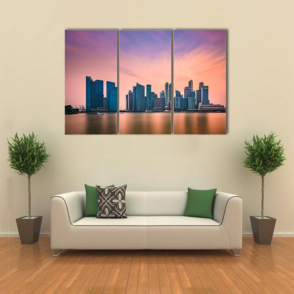 Singapore Skyline At Marina Bay Canvas Wall Art-3 Horizontal-Gallery Wrap-37" x 24"-Tiaracle