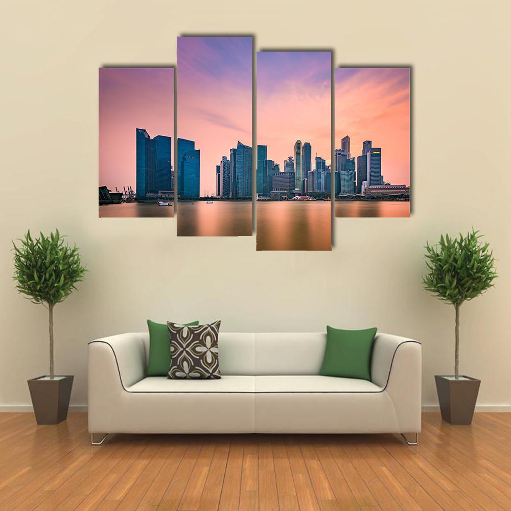 Singapore Skyline At Marina Bay Canvas Wall Art-4 Pop-Gallery Wrap-50" x 32"-Tiaracle