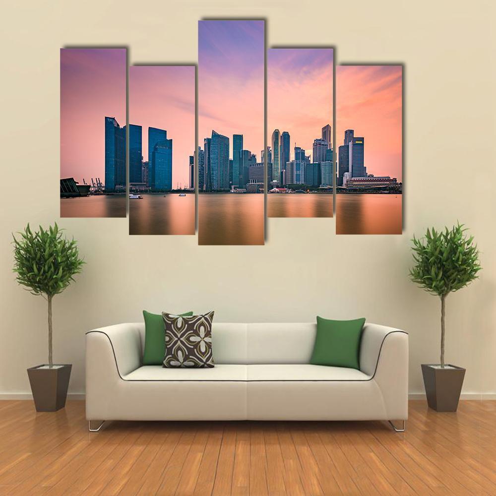 Singapore Skyline At Marina Bay Canvas Wall Art-5 Pop-Gallery Wrap-47" x 32"-Tiaracle