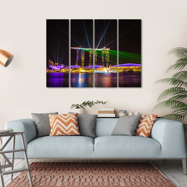 Singapore Skyline At Night Canvas Wall Art-4 Horizontal-Gallery Wrap-34" x 24"-Tiaracle