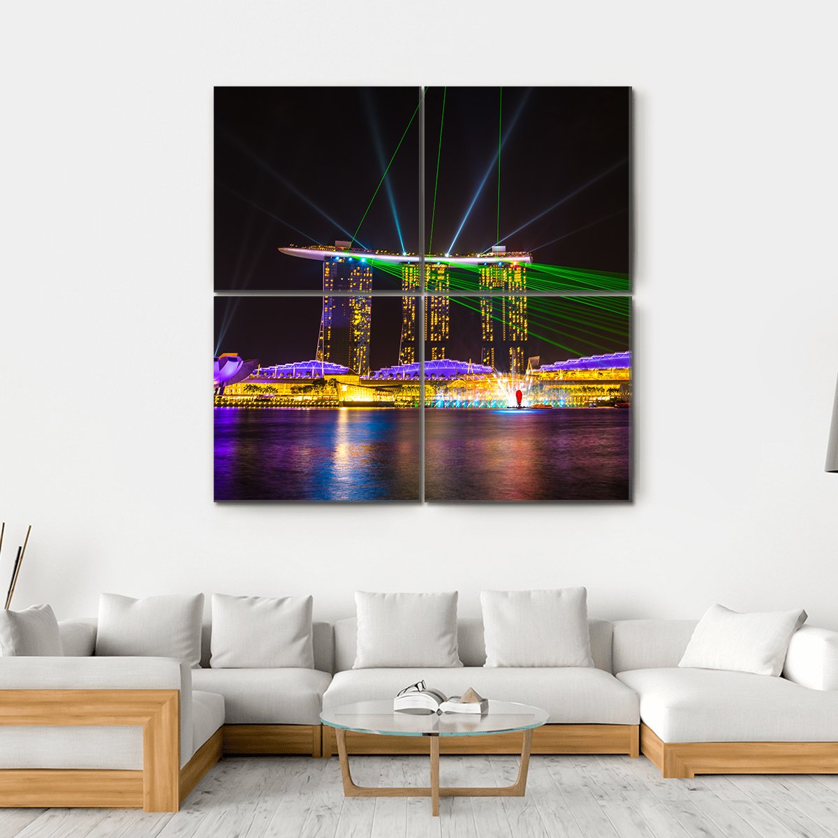 Singapore Skyline At Night Canvas Wall Art-4 Square-Gallery Wrap-17" x 17"-Tiaracle