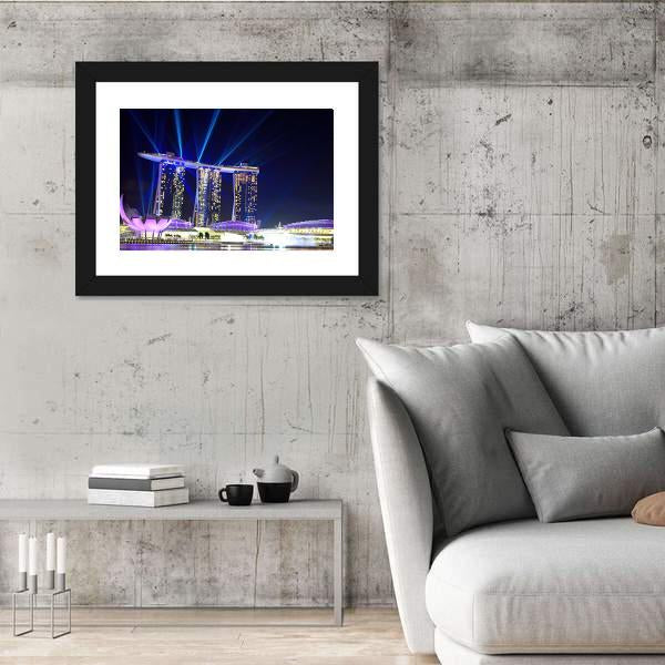Singapore Skyline At Night Canvas Wall Art-3 Horizontal-Gallery Wrap-25" x 16"-Tiaracle