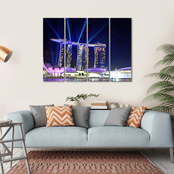 Singapore Skyline At Night Canvas Wall Art-4 Horizontal-Gallery Wrap-34" x 24"-Tiaracle