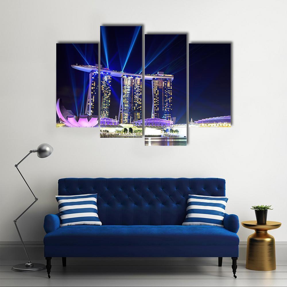 Singapore Skyline At Night Canvas Wall Art-4 Pop-Gallery Wrap-50" x 32"-Tiaracle