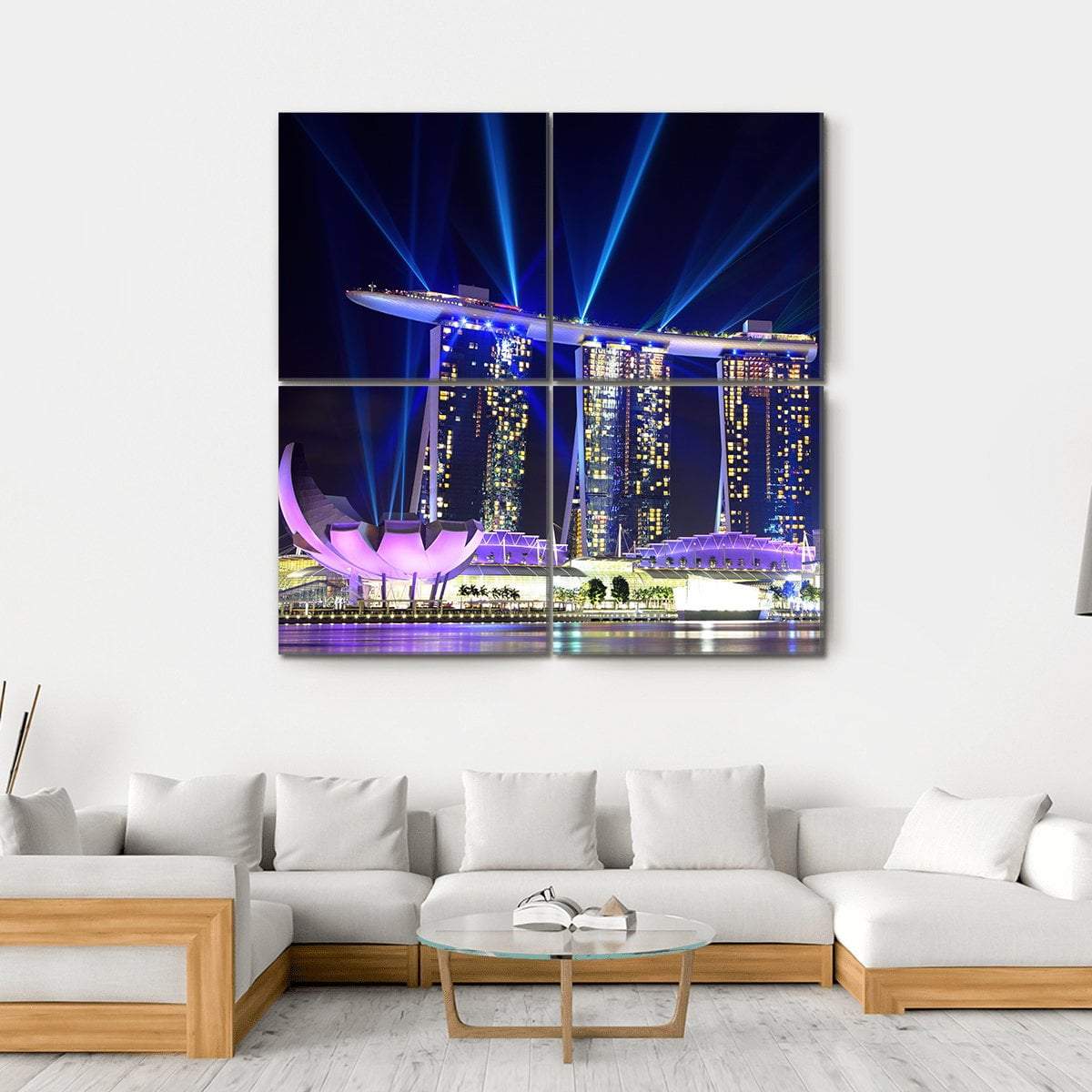 Singapore Skyline At Night Canvas Wall Art-4 Square-Gallery Wrap-17" x 17"-Tiaracle