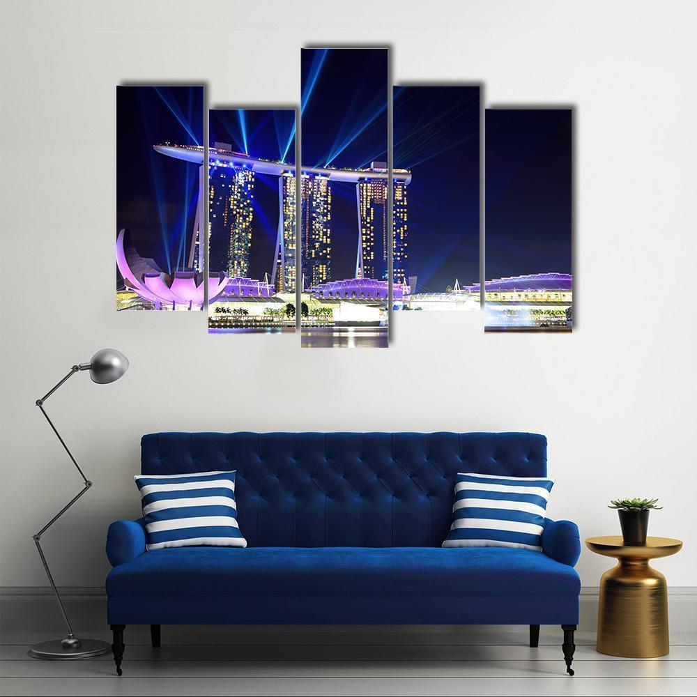 Singapore Skyline At Night Canvas Wall Art-5 Pop-Gallery Wrap-47" x 32"-Tiaracle