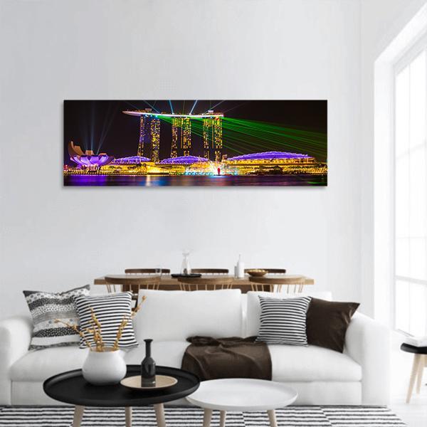Singapore Skyline At Night Panoramic Canvas Wall Art-1 Piece-36" x 12"-Tiaracle