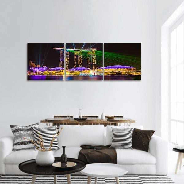 Singapore Skyline At Night Panoramic Canvas Wall Art-3 Piece-25" x 08"-Tiaracle