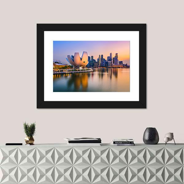 Singapore Skyline At The Marina During Twilight Canvas Wall Art-1 Piece-Framed Print-20" x 16"-Tiaracle