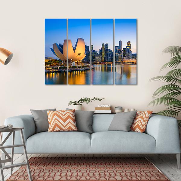 Singapore Skyline At The Marina During Twilight Canvas Wall Art-4 Horizontal-Gallery Wrap-34" x 24"-Tiaracle