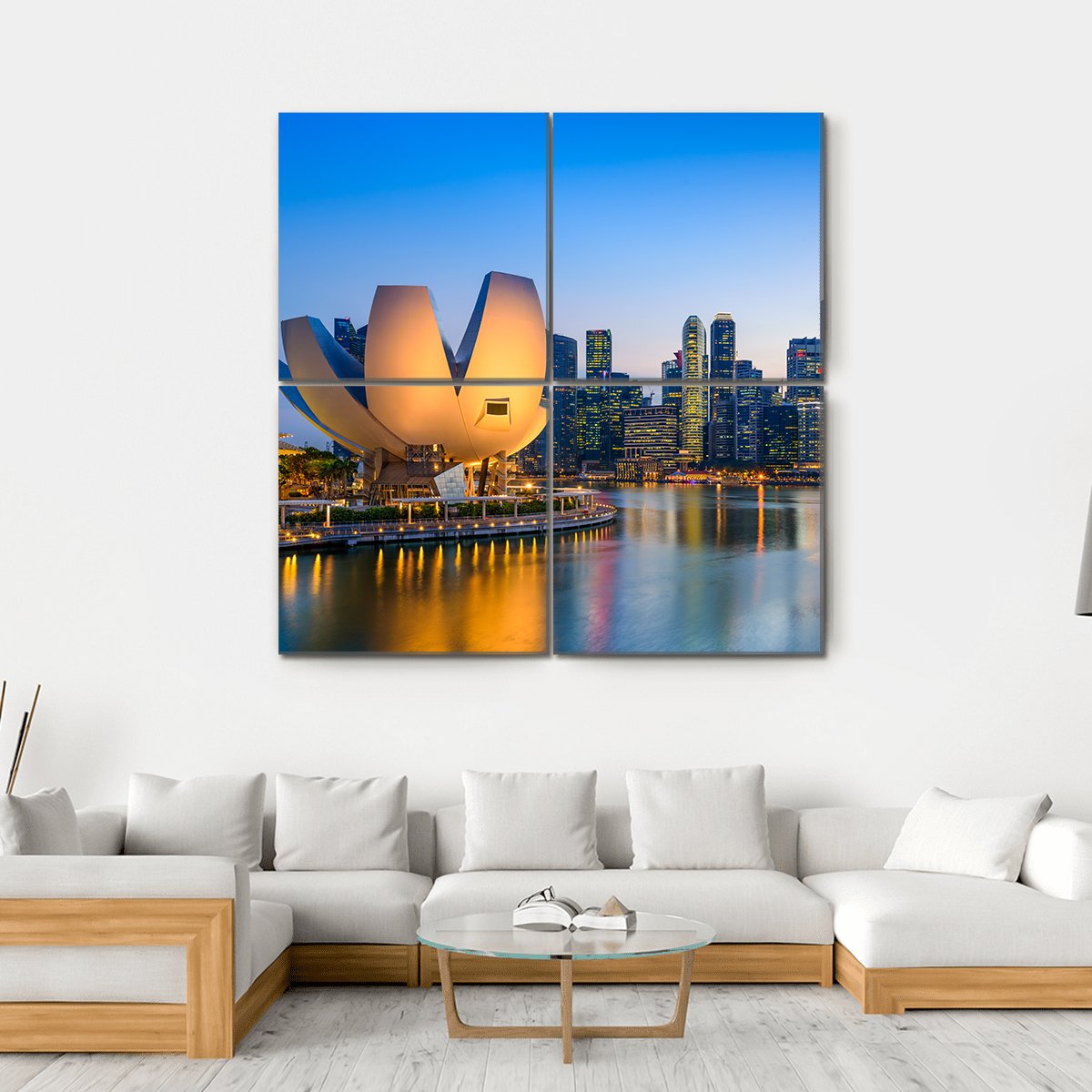 Singapore Skyline At The Marina During Twilight Canvas Wall Art-4 Square-Gallery Wrap-17" x 17"-Tiaracle