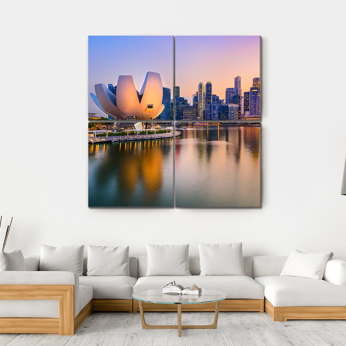 Singapore Skyline At The Marina During Twilight Canvas Wall Art-4 Square-Small-Gallery Wrap-Tiaracle