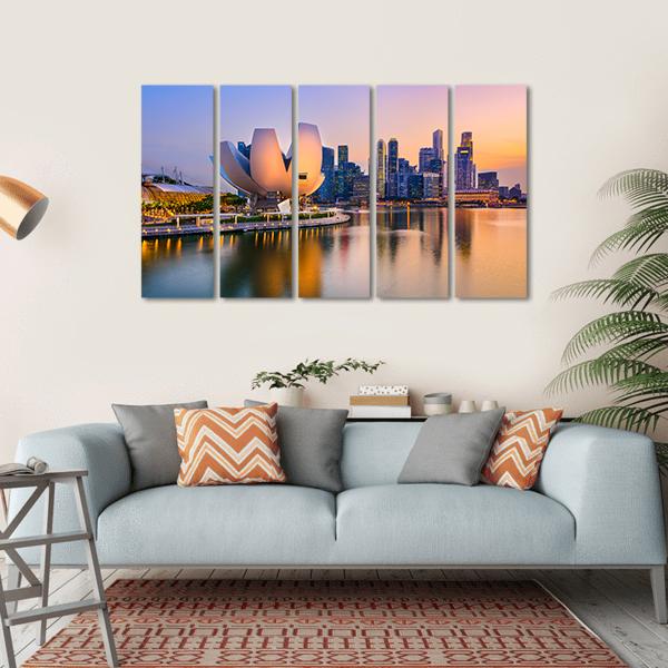 Singapore Skyline At The Marina During Twilight Canvas Wall Art-5 Horizontal-Gallery Wrap-22" x 12"-Tiaracle