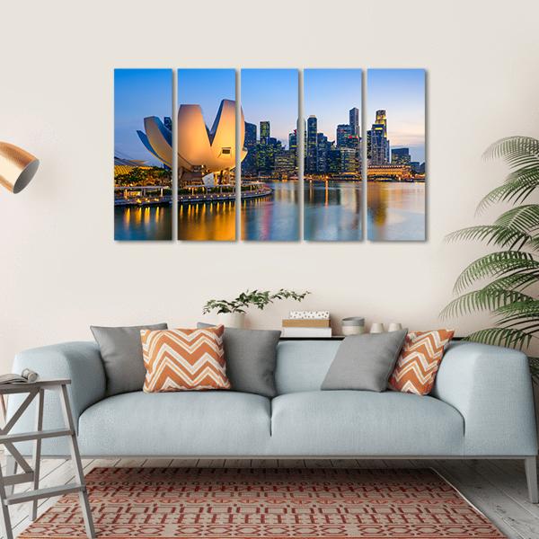 Singapore Skyline At The Marina During Twilight Canvas Wall Art-5 Horizontal-Gallery Wrap-22" x 12"-Tiaracle