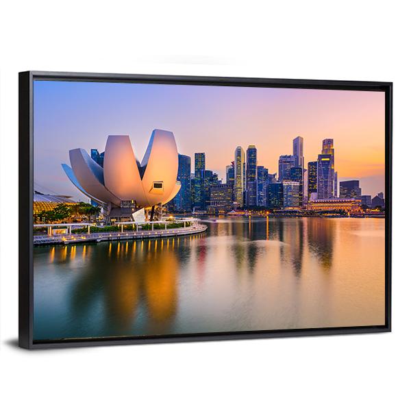 Singapore Skyline At The Marina During Twilight Canvas Wall Art-3 Horizontal-Gallery Wrap-25" x 16"-Tiaracle
