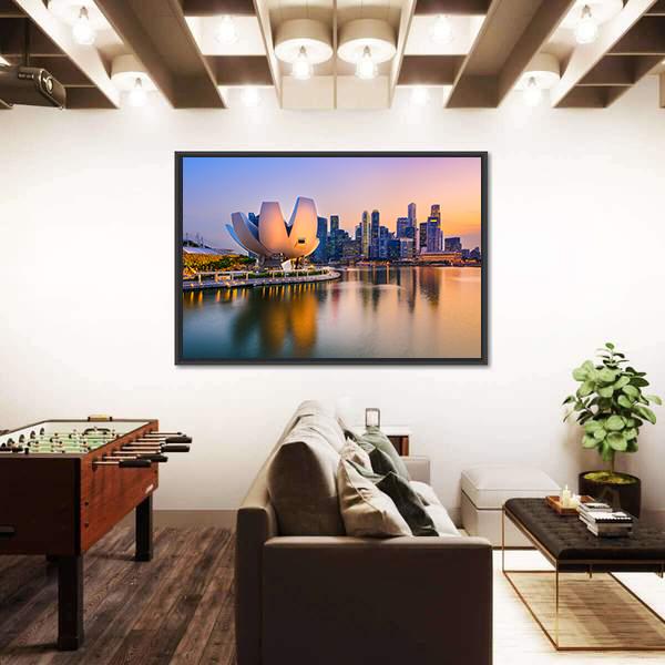 Singapore Skyline At The Marina During Twilight Canvas Wall Art-3 Horizontal-Gallery Wrap-25" x 16"-Tiaracle