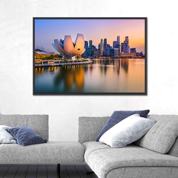 Singapore Skyline At The Marina During Twilight Canvas Wall Art-3 Horizontal-Gallery Wrap-25" x 16"-Tiaracle