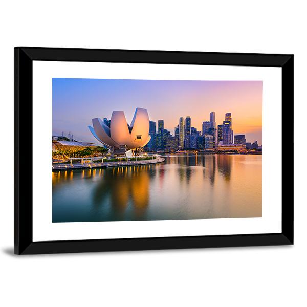 Singapore Skyline At The Marina During Twilight Canvas Wall Art-3 Horizontal-Gallery Wrap-25" x 16"-Tiaracle