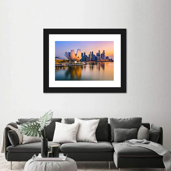 Singapore Skyline At The Marina During Twilight Canvas Wall Art-3 Horizontal-Gallery Wrap-25" x 16"-Tiaracle