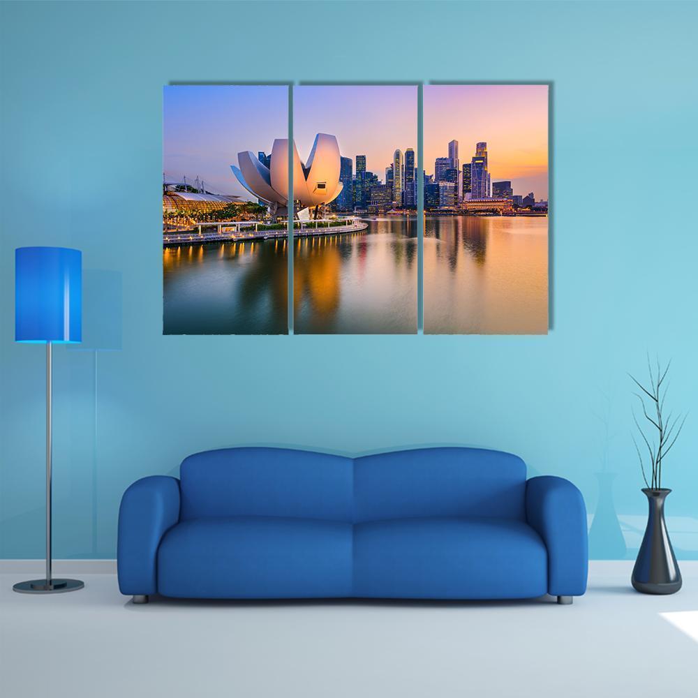 Singapore Skyline At The Marina During Twilight Canvas Wall Art-3 Horizontal-Gallery Wrap-37" x 24"-Tiaracle