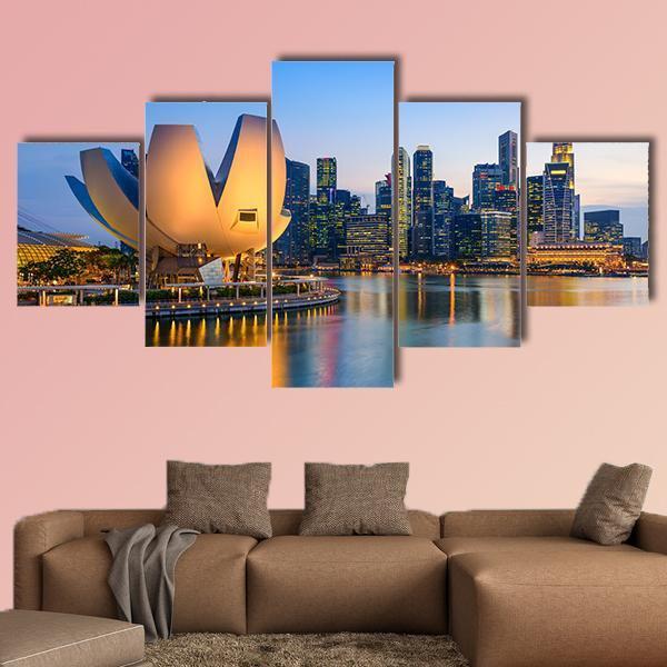 Singapore Skyline At The Marina During Twilight Canvas Wall Art-5 Star-Gallery Wrap-62" x 32"-Tiaracle