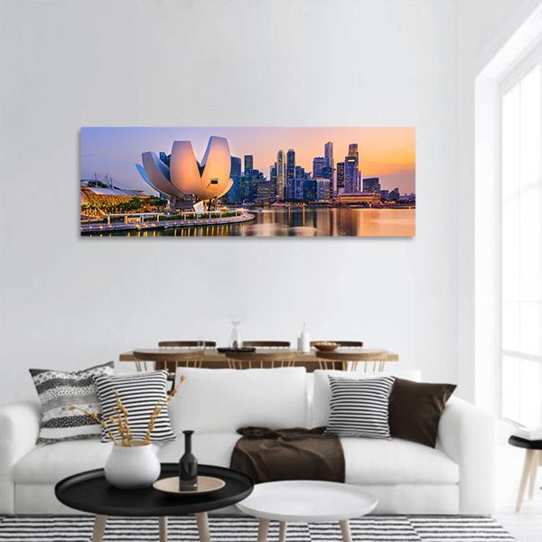 Singapore Skyline At The Marina During Twilight Panoramic Canvas Wall Art-3 Piece-25" x 08"-Tiaracle