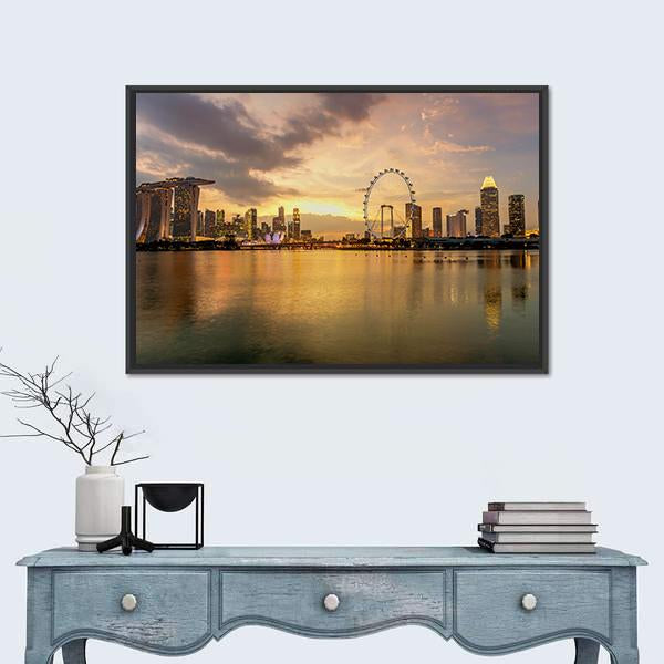 Singapore Skyline Business District Canvas Wall Art-1 Piece-Floating Frame-24" x 16"-Tiaracle