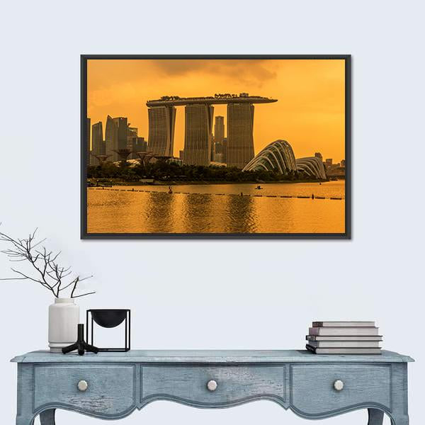 Singapore Skyline Business District Canvas Wall Art-1 Piece-Floating Frame-24" x 16"-Tiaracle