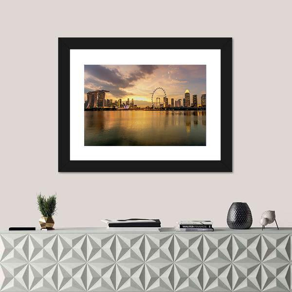 Singapore Skyline Business District Canvas Wall Art-1 Piece-Framed Print-20" x 16"-Tiaracle
