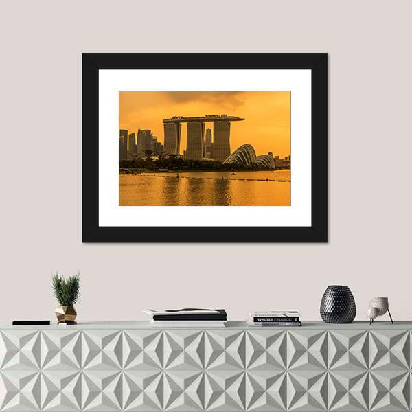 Singapore Skyline Business District Canvas Wall Art-1 Piece-Framed Print-20" x 16"-Tiaracle