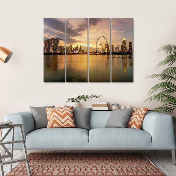 Singapore Skyline Business District Canvas Wall Art-4 Horizontal-Gallery Wrap-34" x 24"-Tiaracle