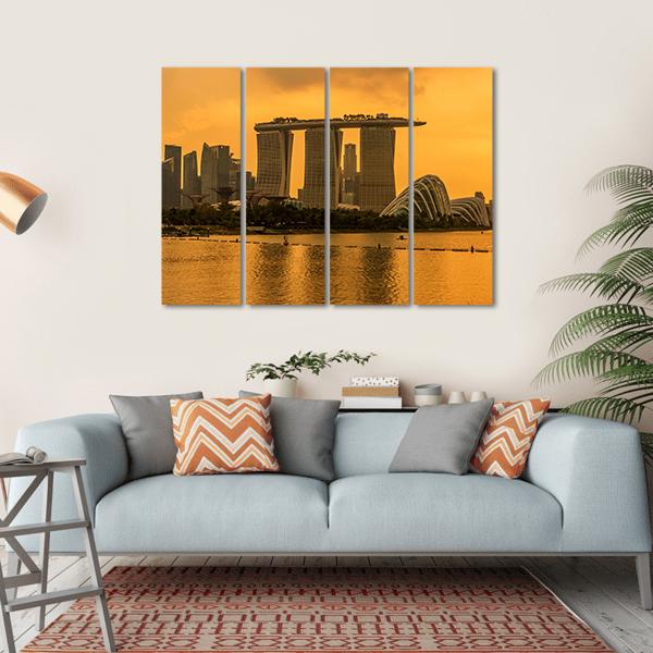 Singapore Skyline Business District Canvas Wall Art-4 Horizontal-Gallery Wrap-34" x 24"-Tiaracle