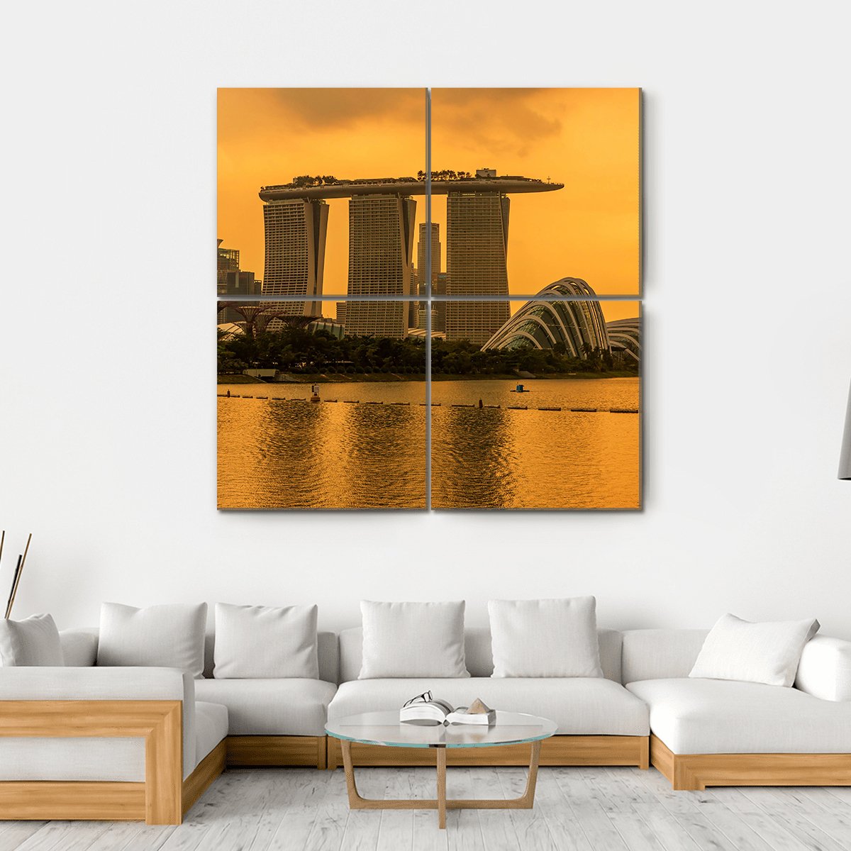 Singapore Skyline Business District Canvas Wall Art-4 Square-Gallery Wrap-17" x 17"-Tiaracle