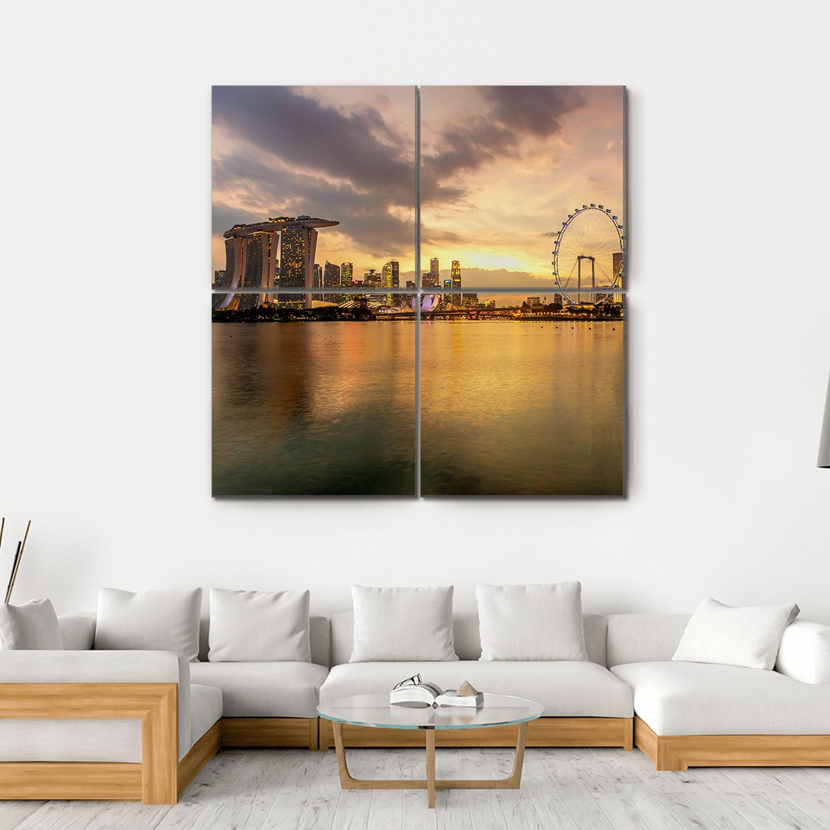 Singapore Skyline Business District Canvas Wall Art-4 Square-Gallery Wrap-17" x 17"-Tiaracle