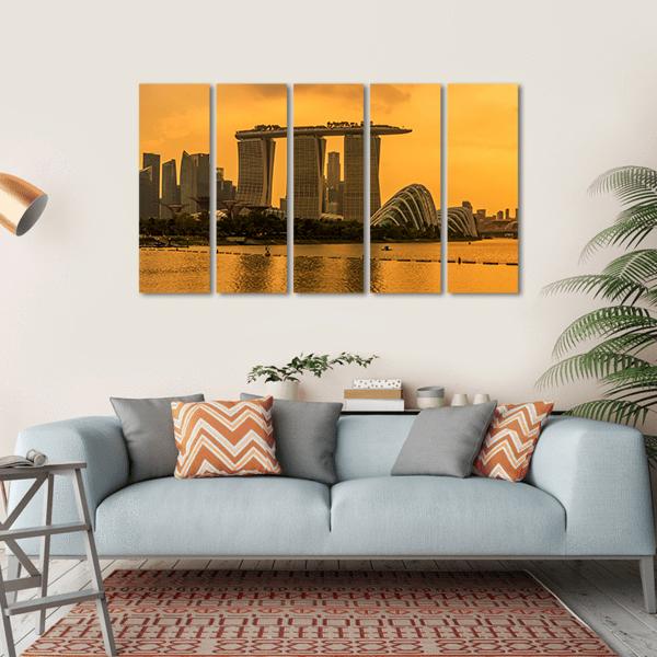 Singapore Skyline Business District Canvas Wall Art-5 Horizontal-Gallery Wrap-22" x 12"-Tiaracle