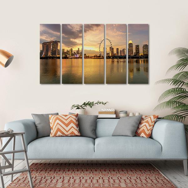 Singapore Skyline Business District Canvas Wall Art-5 Horizontal-Gallery Wrap-22" x 12"-Tiaracle
