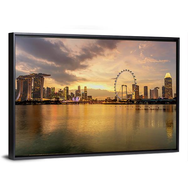 Singapore Skyline Business District Canvas Wall Art-3 Horizontal-Gallery Wrap-25" x 16"-Tiaracle