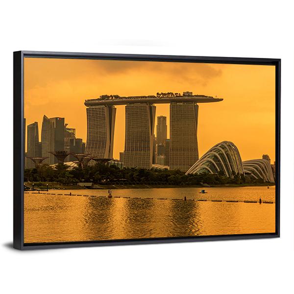 Singapore Skyline Business District Canvas Wall Art-3 Horizontal-Gallery Wrap-25" x 16"-Tiaracle